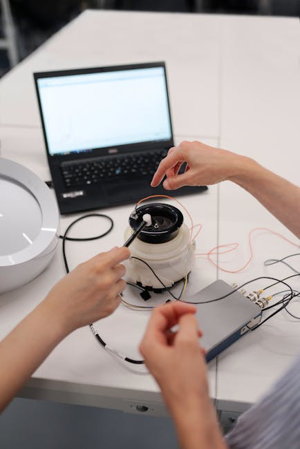automotive research and development laboratory with testing equipment